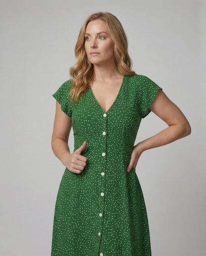 Damen Kleid Langarm mit Knöpfen und Puffärmeln Elegant - BerlinGlamour