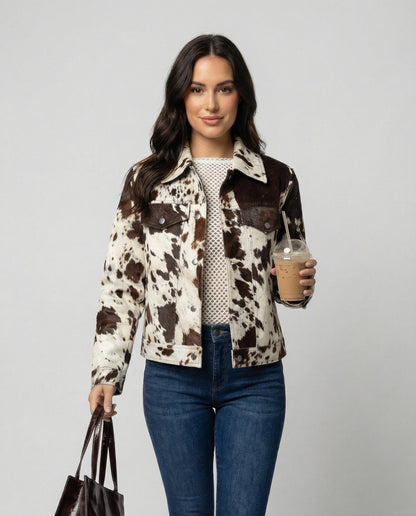 Lederjacke Damen Wildleder Tierprint Trendy Modern