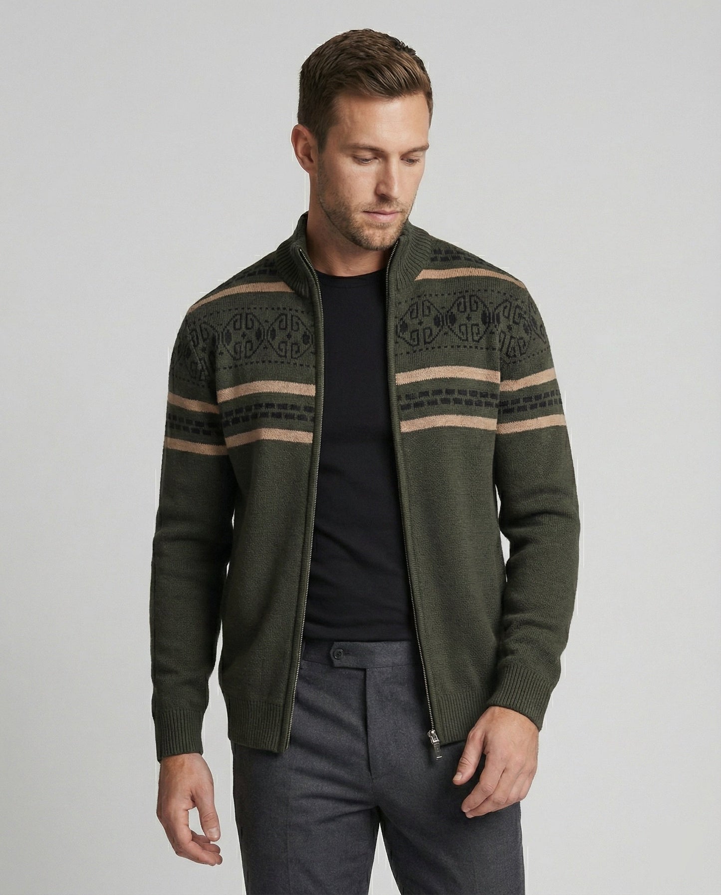 Herren Strickjacke Modern Zipper Muster Stadtchic - BerlinGlamour