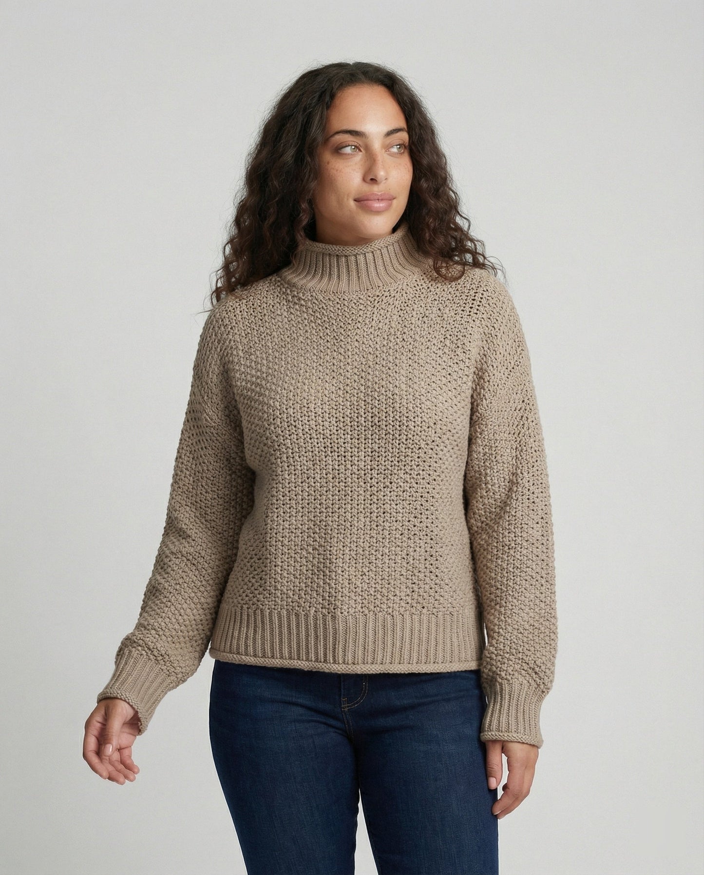 Damen Strickpullover Kuschelig Weit Ärmel Hochkragen