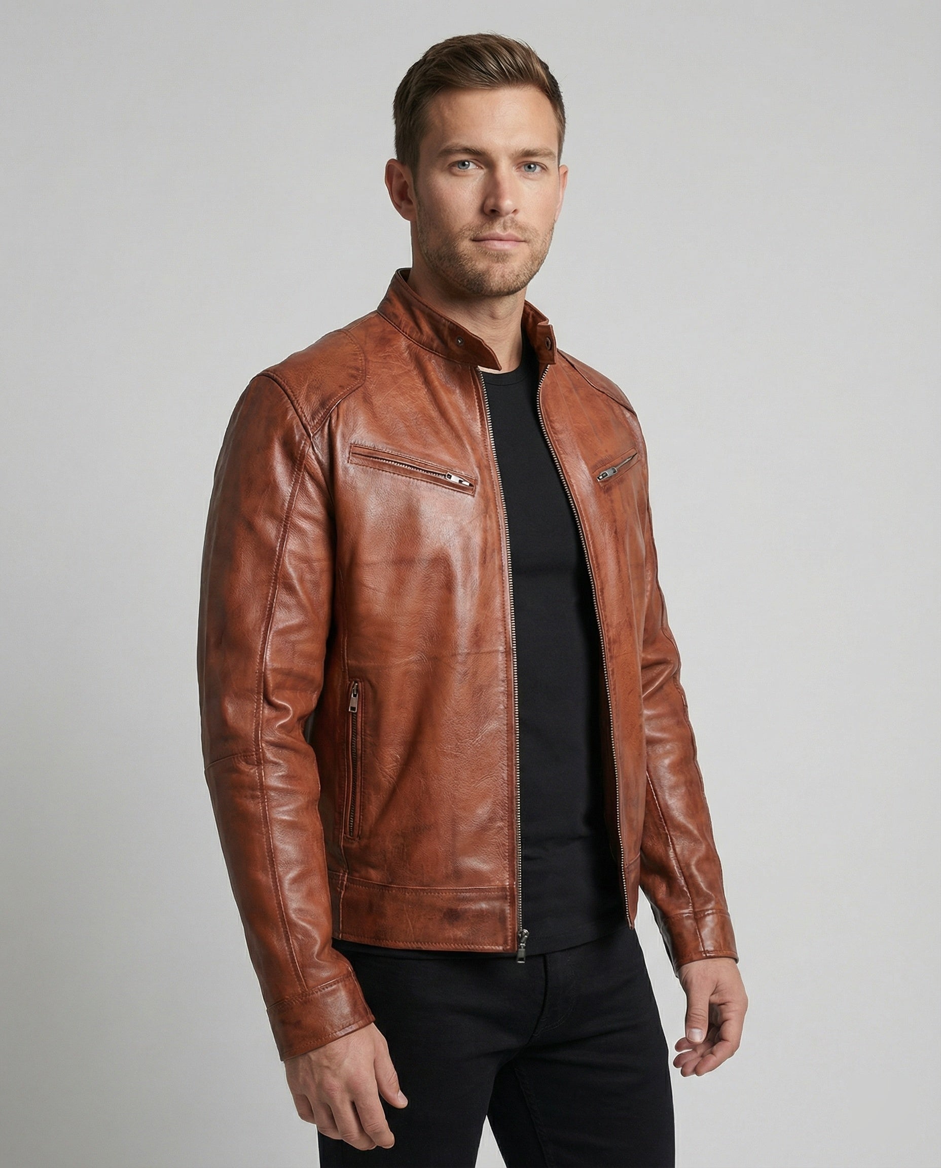 Herren Lederjacke Echtleder Schwarz Hochwertig - BerlinGlamour