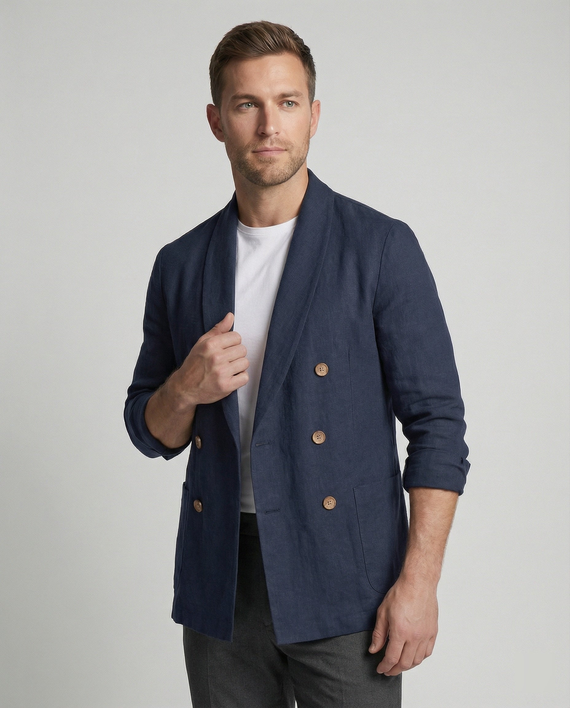 Herren Leinenjacke Leicht Sommerjacke Doppelknopf - BerlinGlamour