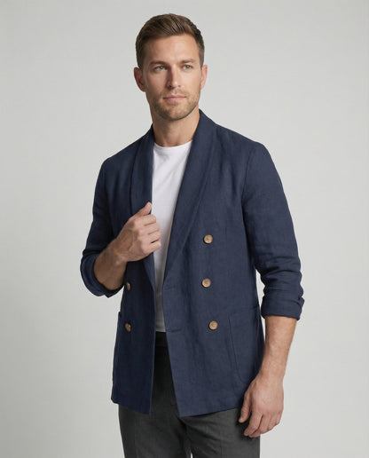Herren Leinenjacke Leicht Sommerjacke Doppelknopf - BerlinGlamour