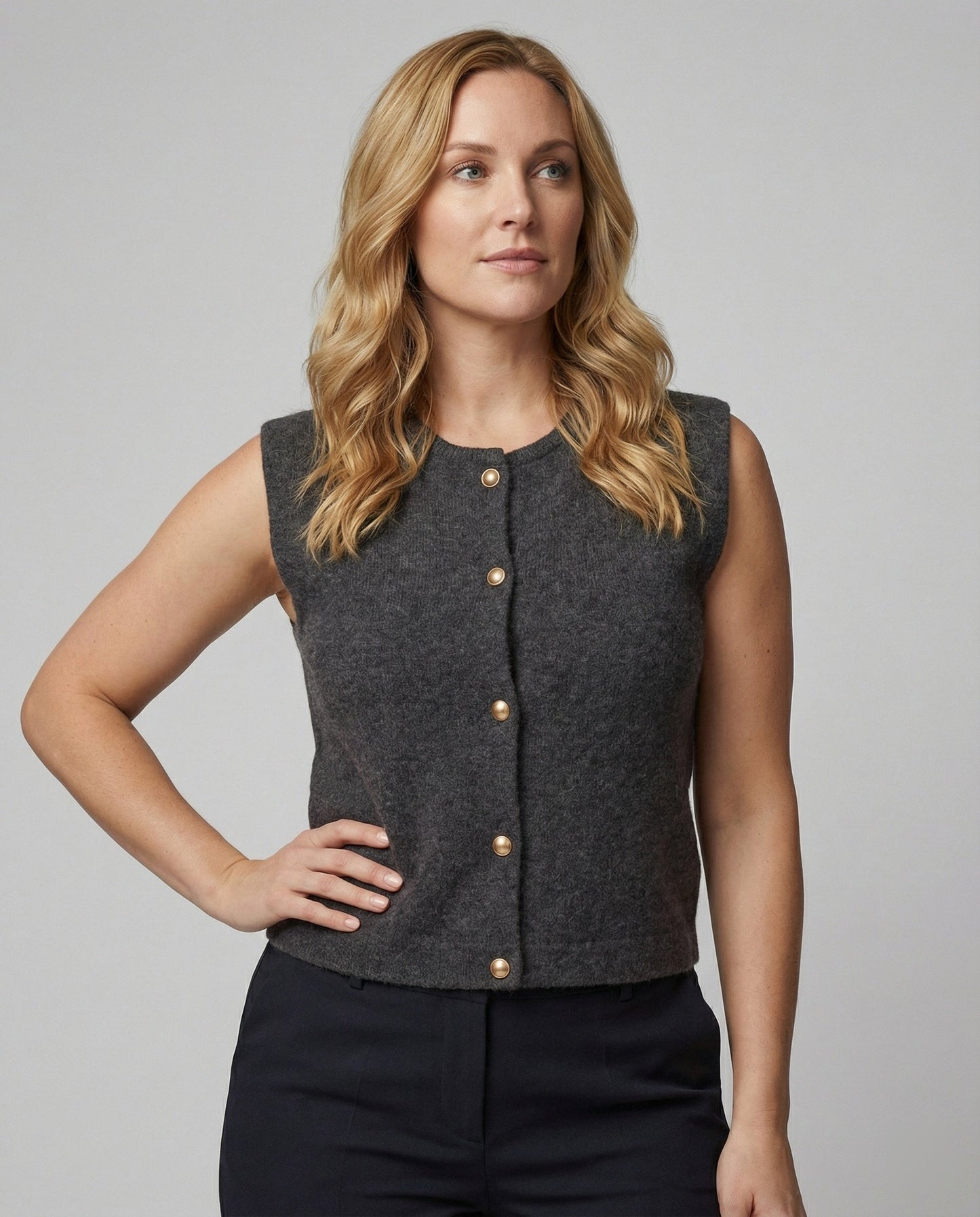 Damen Strickweste Elegante Knopfverschluss Modern - BerlinGlamour