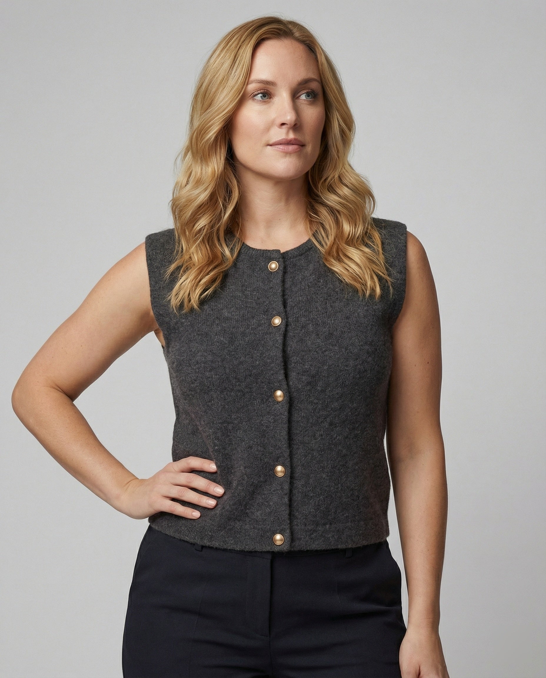 Damen Strickweste Elegante Knopfverschluss Modern - BerlinGlamour