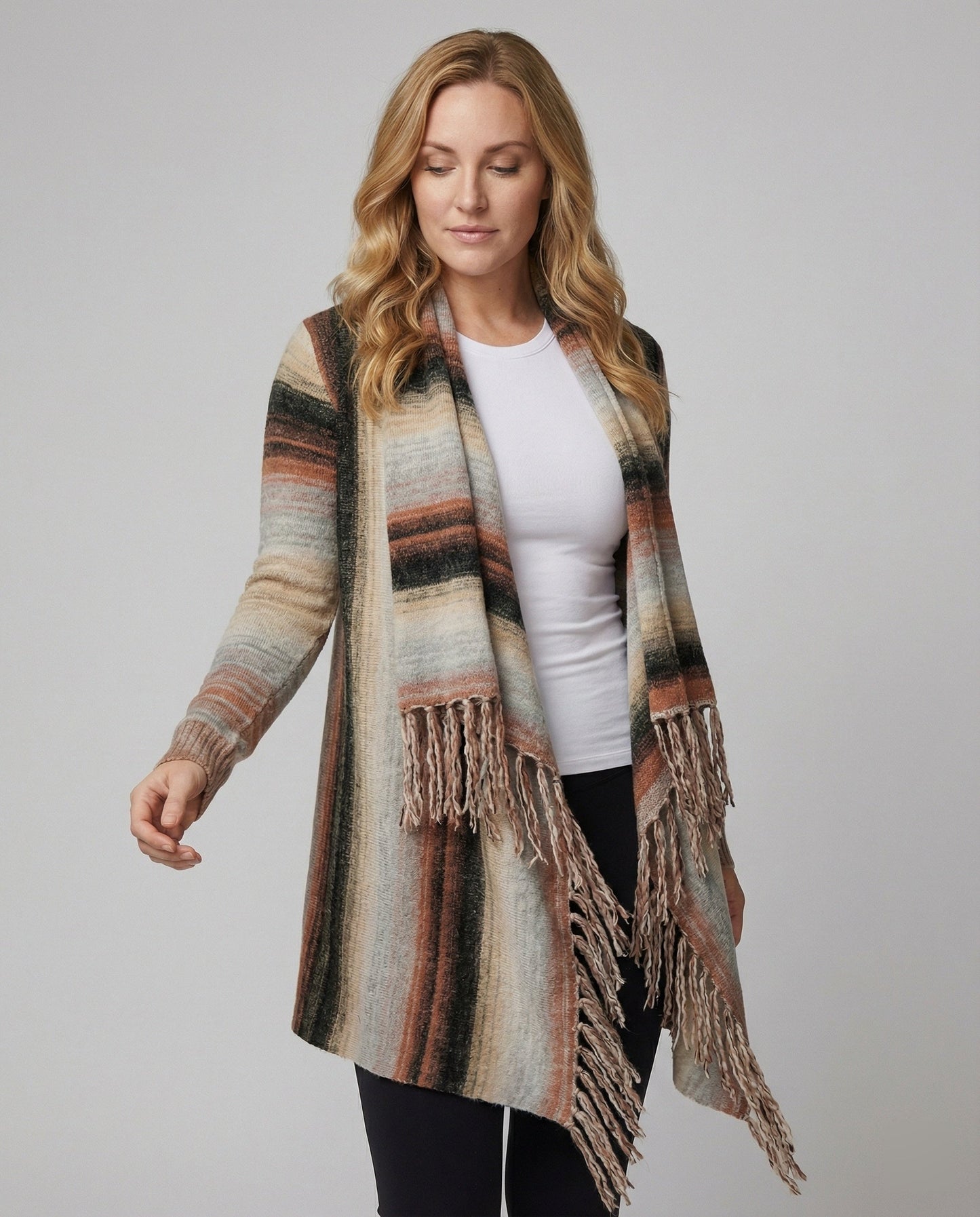 Streifige Poncho Weste Schick Modisch Damenschal - BerlinGlamour
