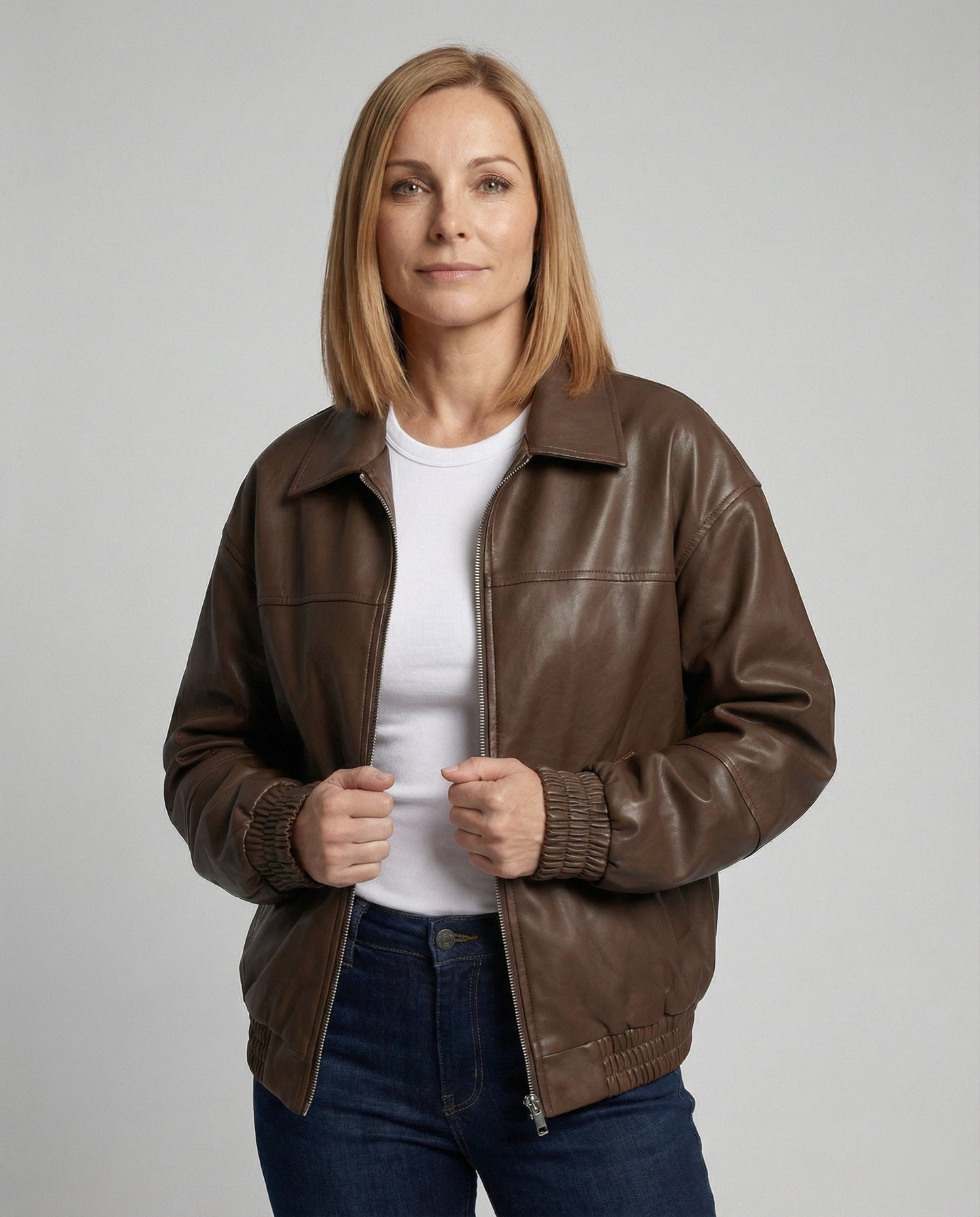 Lederjacke Damen Lässig Nieten Schwarz