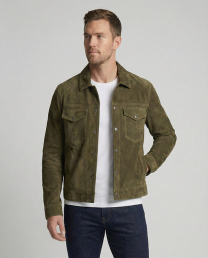 Ledermantel Herren Suede Lederjacke Pattentaschen