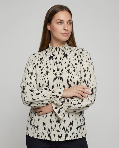 Damenbluse Elegante Tiermuster Bluse Mit Rüschensaum