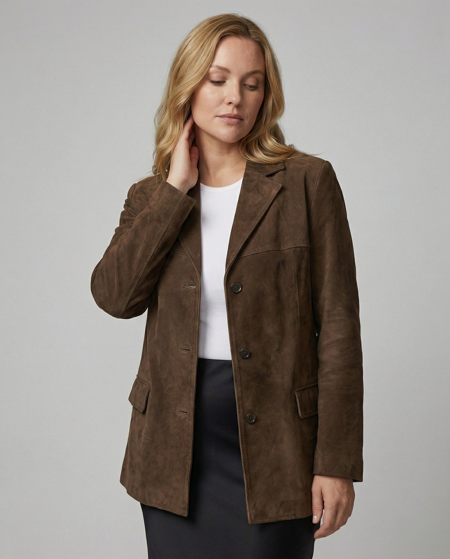 Leder Blazer Damen Wildleder Elegant Schwarz - BerlinGlamour