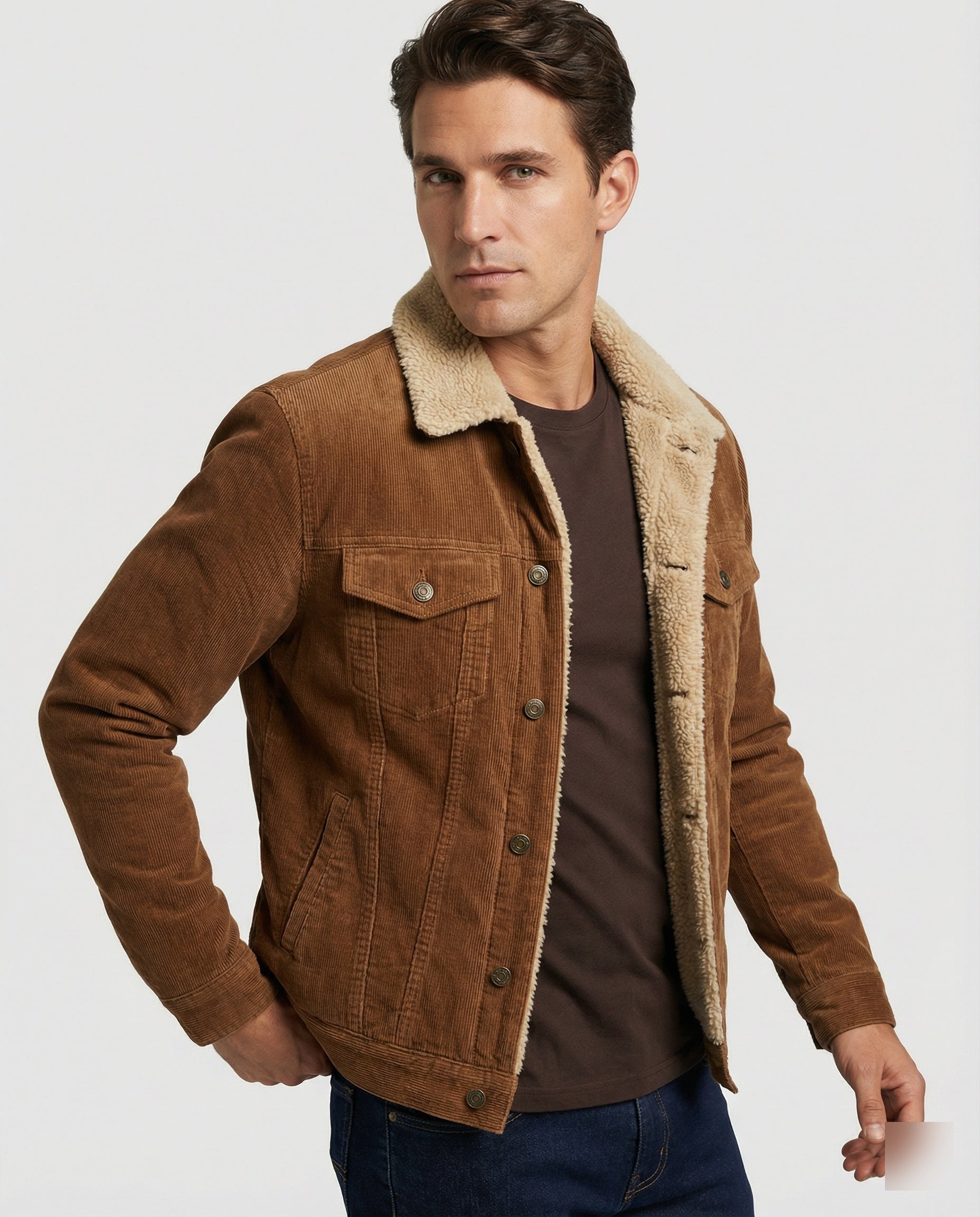 Herrenjacke Elegante Leder Cord Schwarz - BerlinGlamour