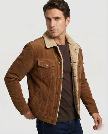 Herrenjacke Elegante Leder Cord Schwarz - BerlinGlamour