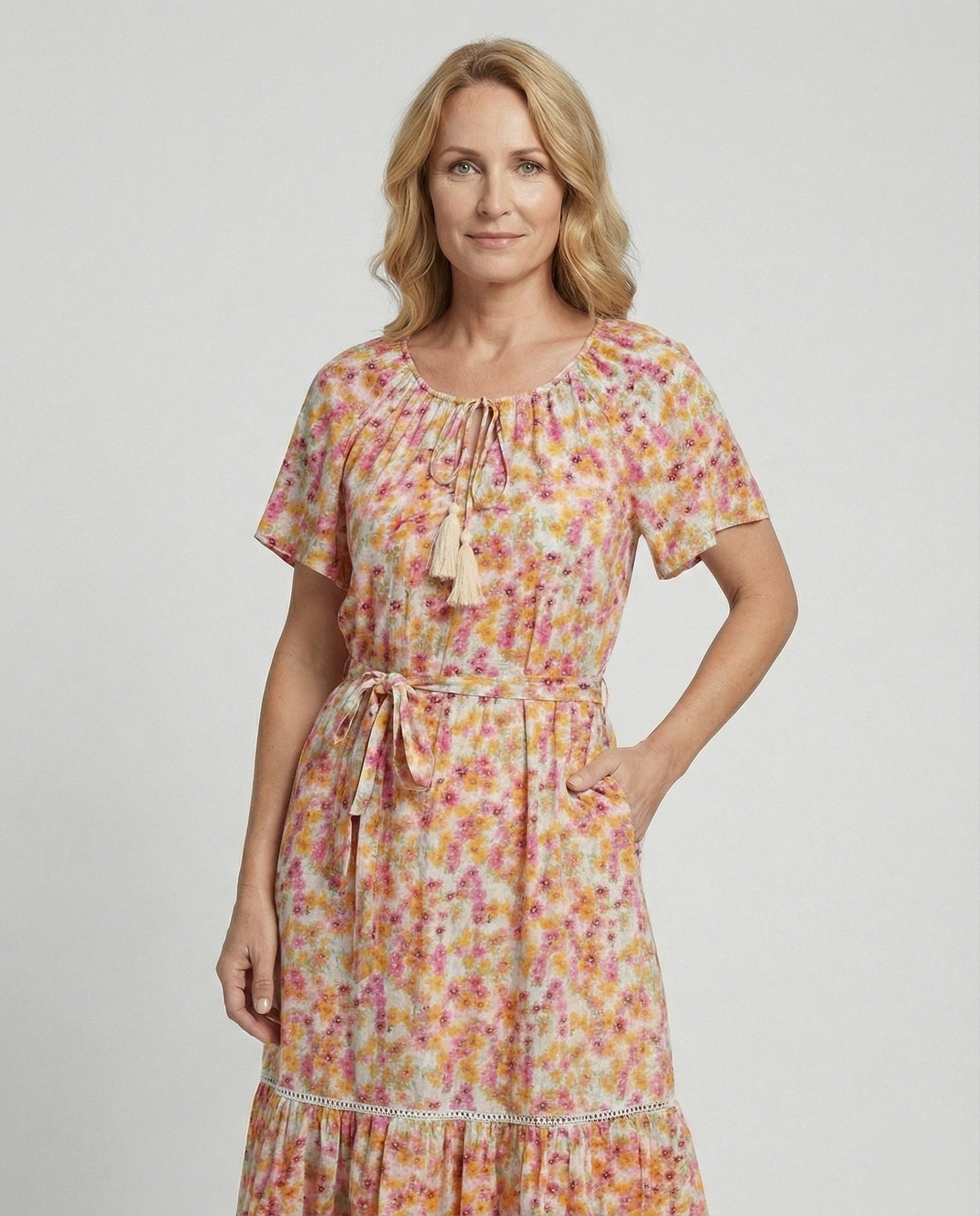 Damen Midi-Kleid Blumenmuster Sommerkleid Elegant - BerlinGlamour