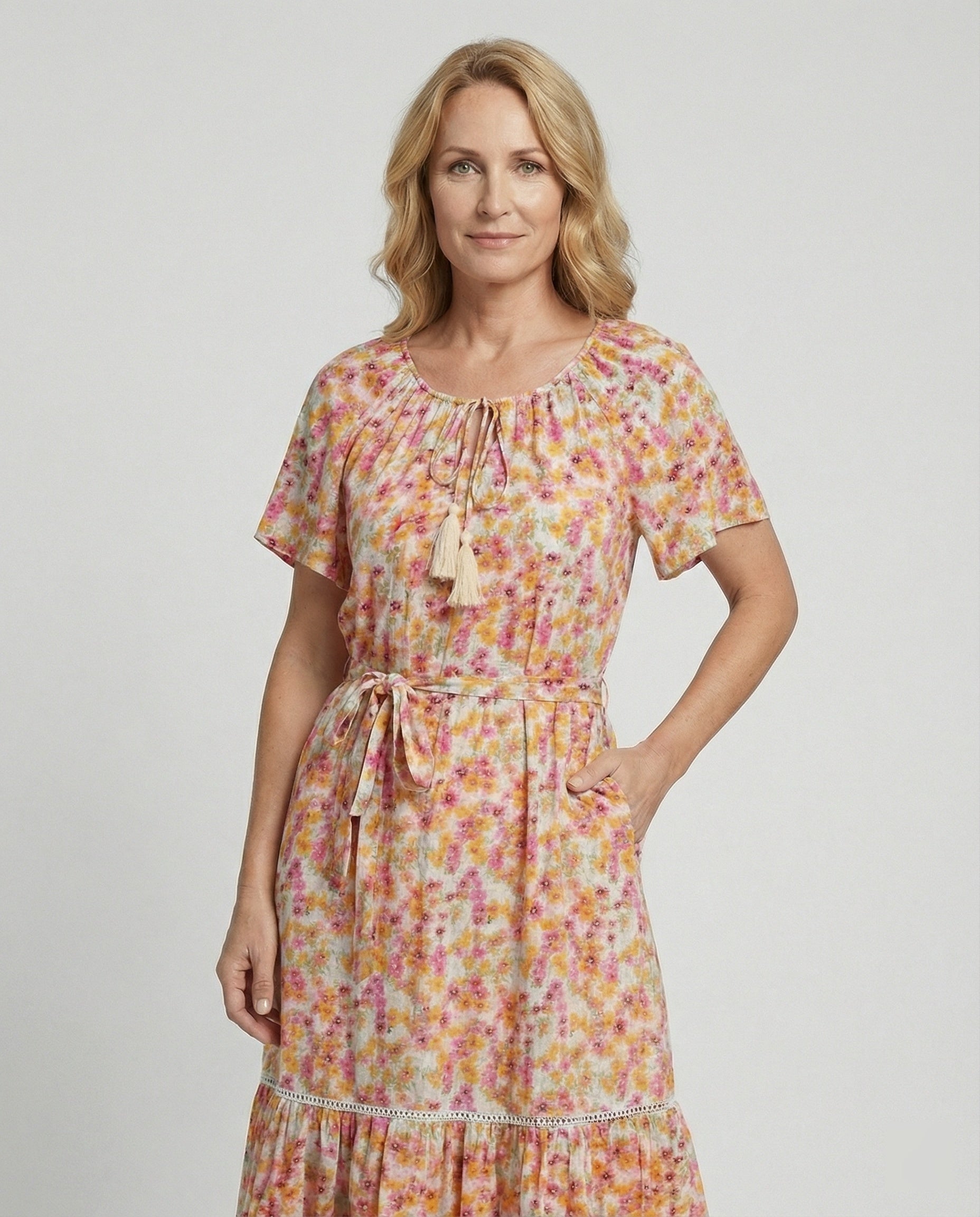 Damen Midi-Kleid Blumenmuster Sommerkleid Elegant - BerlinGlamour