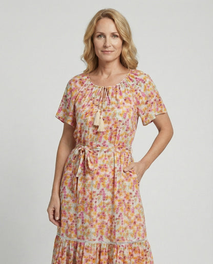Damen Midi-Kleid Blumenmuster Sommerkleid Elegant - BerlinGlamour