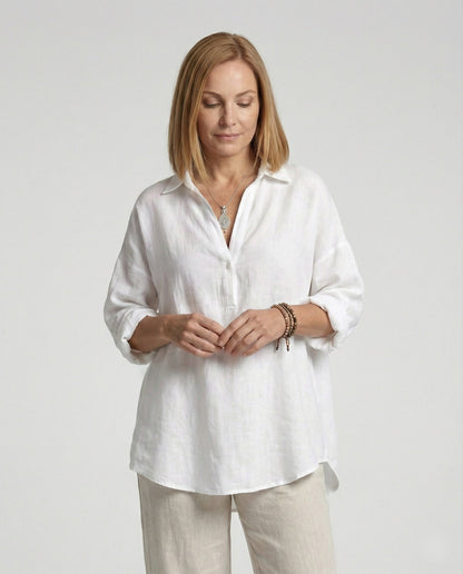 Damen Leinenbluse Elegante Knopfleiste Sommer - BerlinGlamour