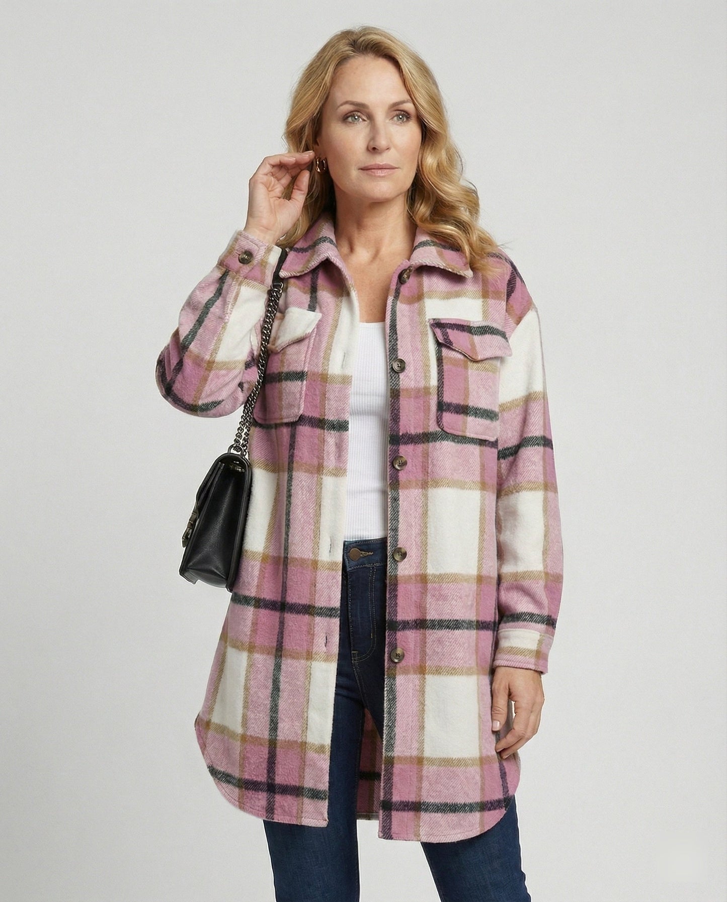Damen Hemdjacke Kariert Lässig Oversized - BerlinGlamour