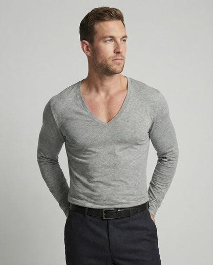Herren Langarmshirt V-Ausschnitt Modern Trendy - BerlinGlamour