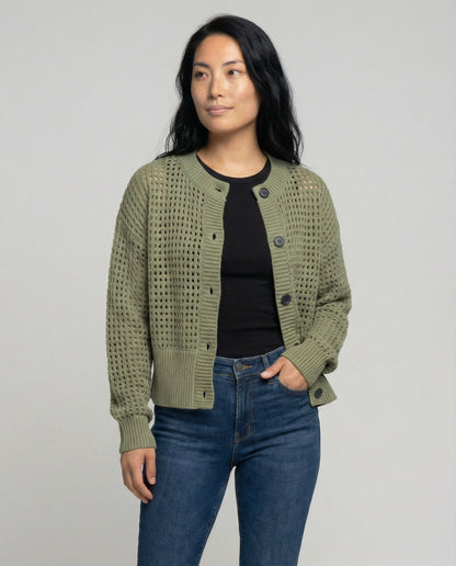 Damen Cardigan Strick Großkaros Luftig Modern