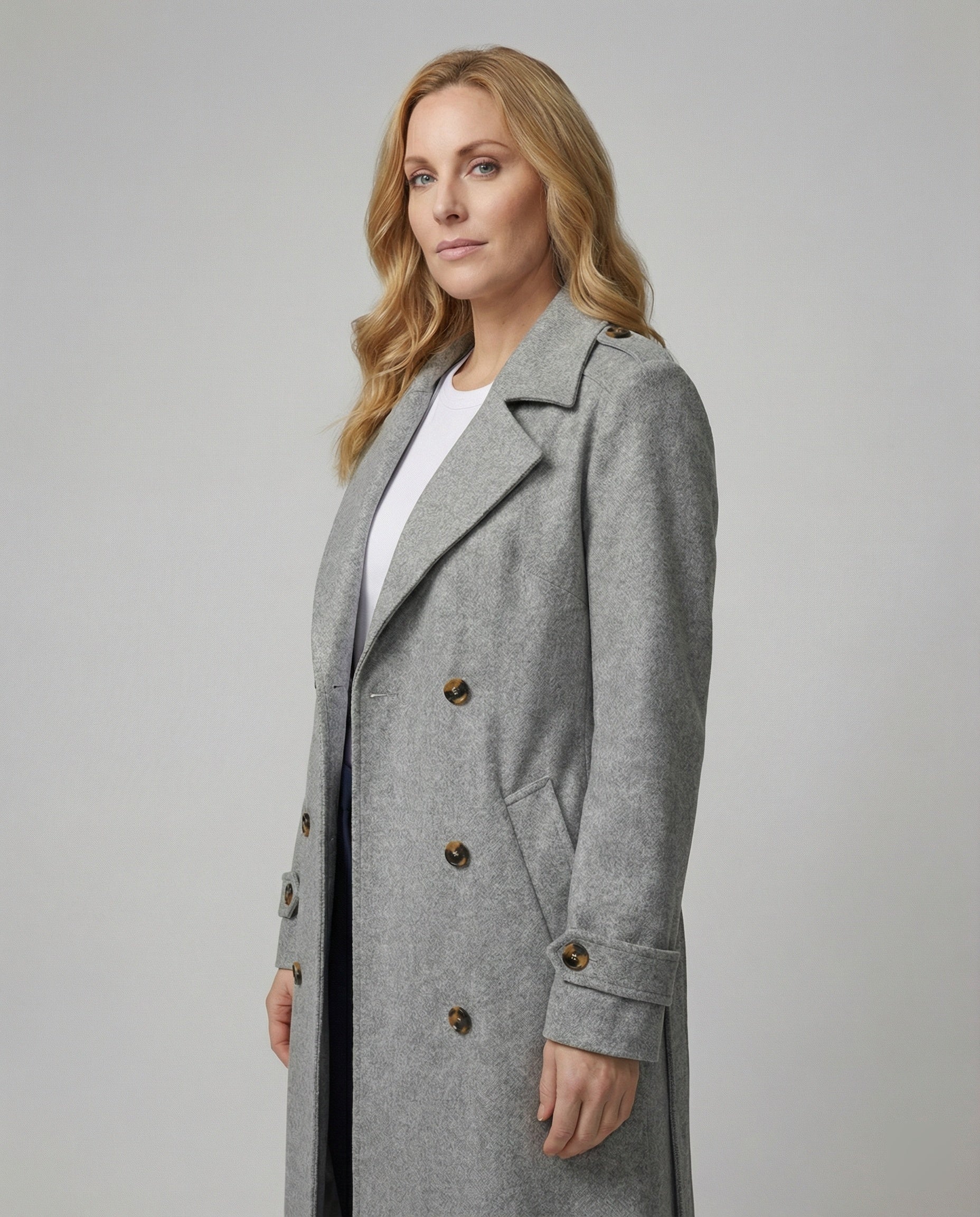 Damen Überwurf Eleganter Langcoat mit Doppelknoten - BerlinGlamour