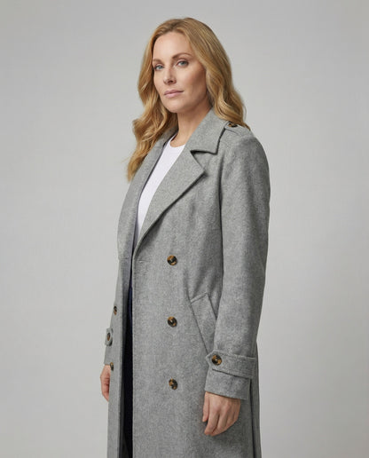 Damen Überwurf Eleganter Langcoat mit Doppelknoten - BerlinGlamour