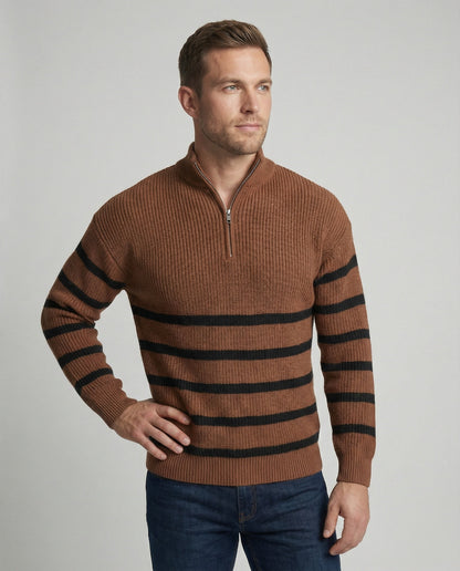 Herren Strickpullover Gestreift Modern mit Halbreißverschluss - BerlinGlamour