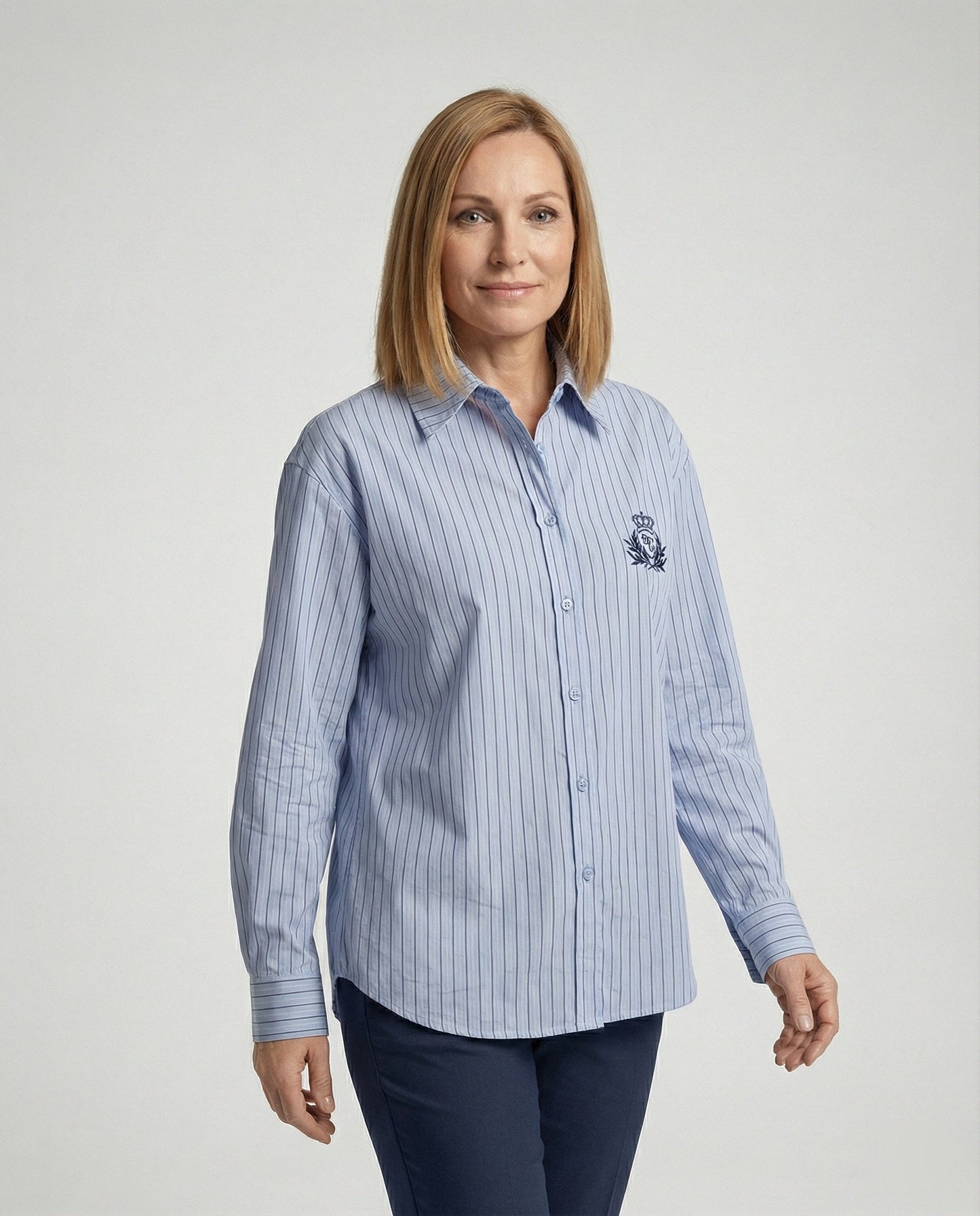 Damen Bluse Streifen Klassischer Kragen Elegante Bluse - BerlinGlamour