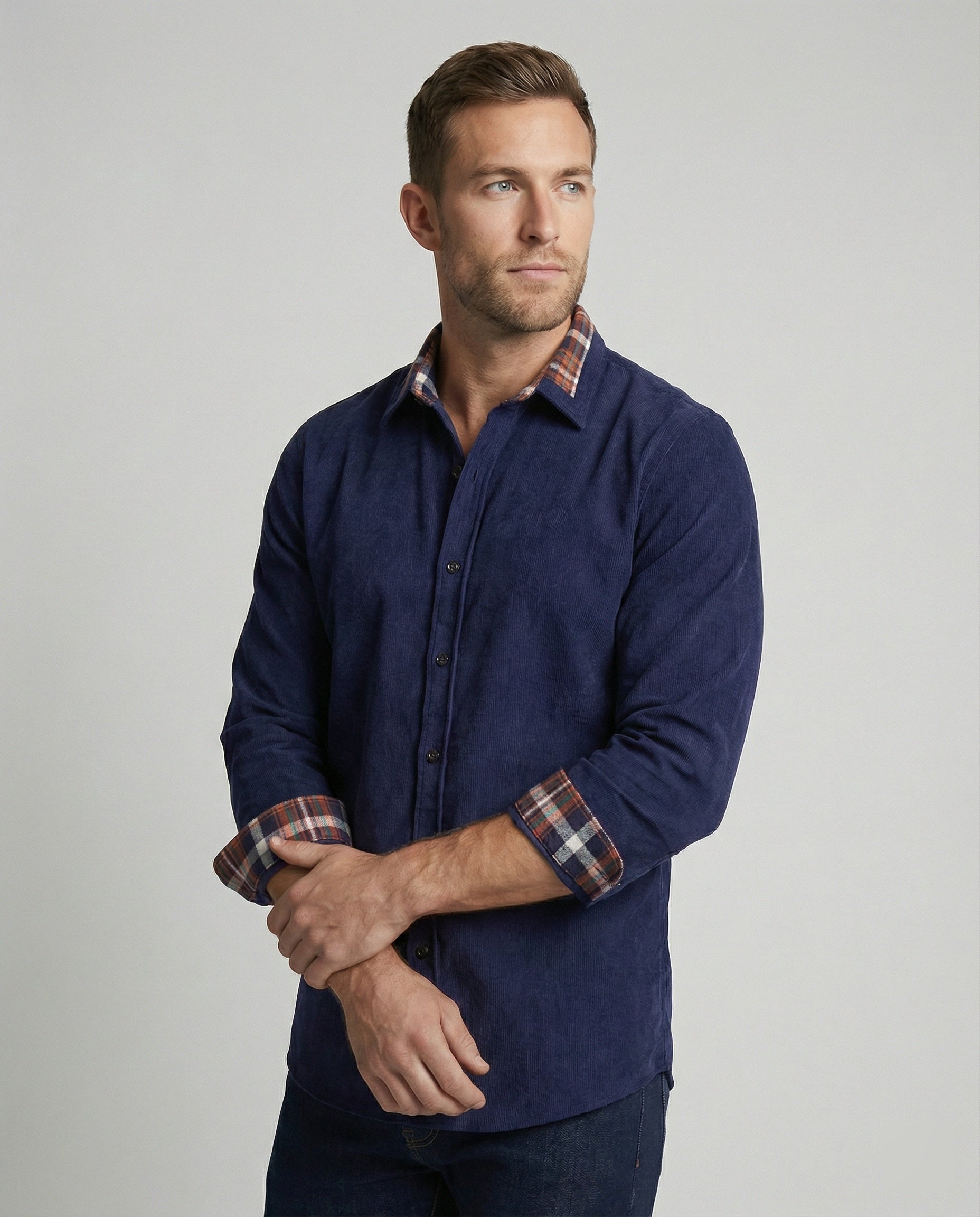 Herren Cordhemd Karomuster Bequem Modern - BerlinGlamour