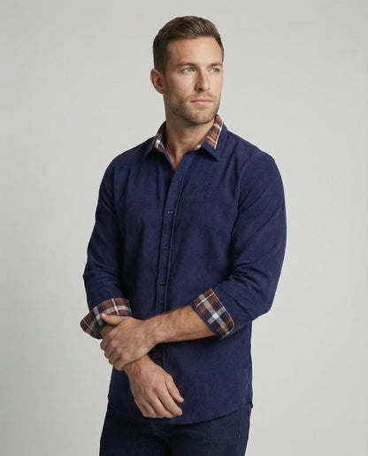 Herren Cordhemd Karomuster Bequem Modern - BerlinGlamour
