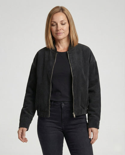 Damen Cordjacke Stehkragen Warm Modern