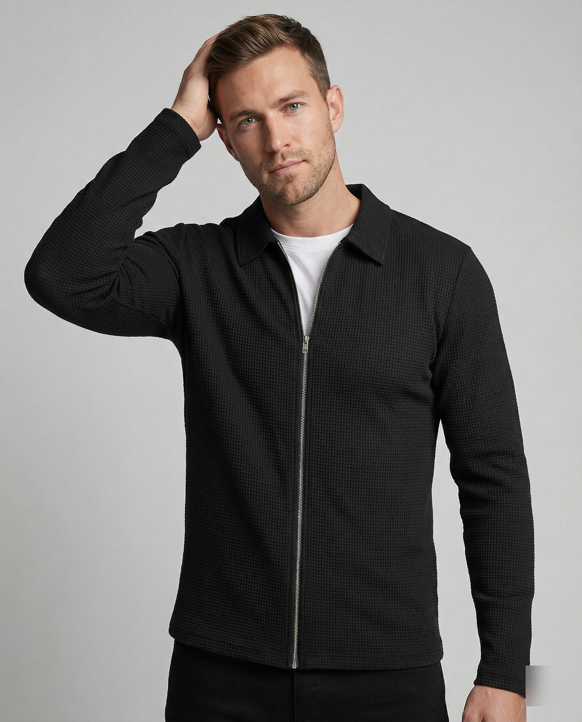 Herren Langarmshirt Elegantes Design Hochwertig Reißverschluss - BerlinGlamour