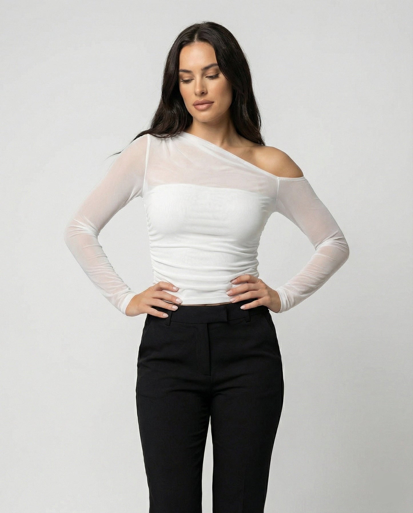 Damen Oberteil Asymmetrisch Schulterfreies Top Elegant - BerlinGlamour