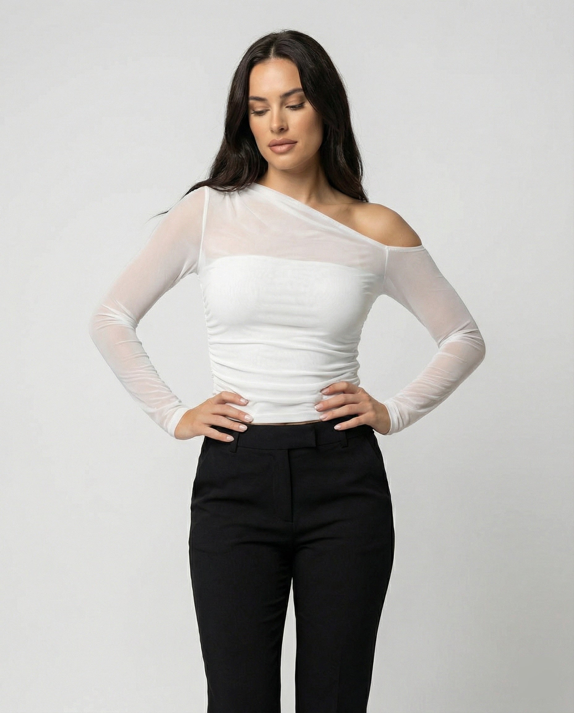 Damen Oberteil Asymmetrisch Schulterfreies Top Elegant - BerlinGlamour