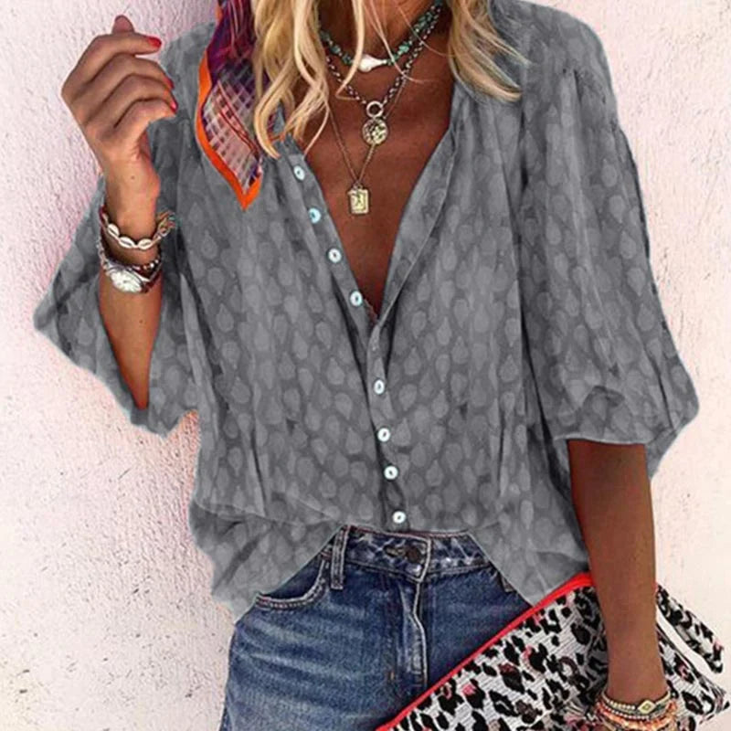 Damen Bluse Bedruckt Freizeit Knopfleiste Modern