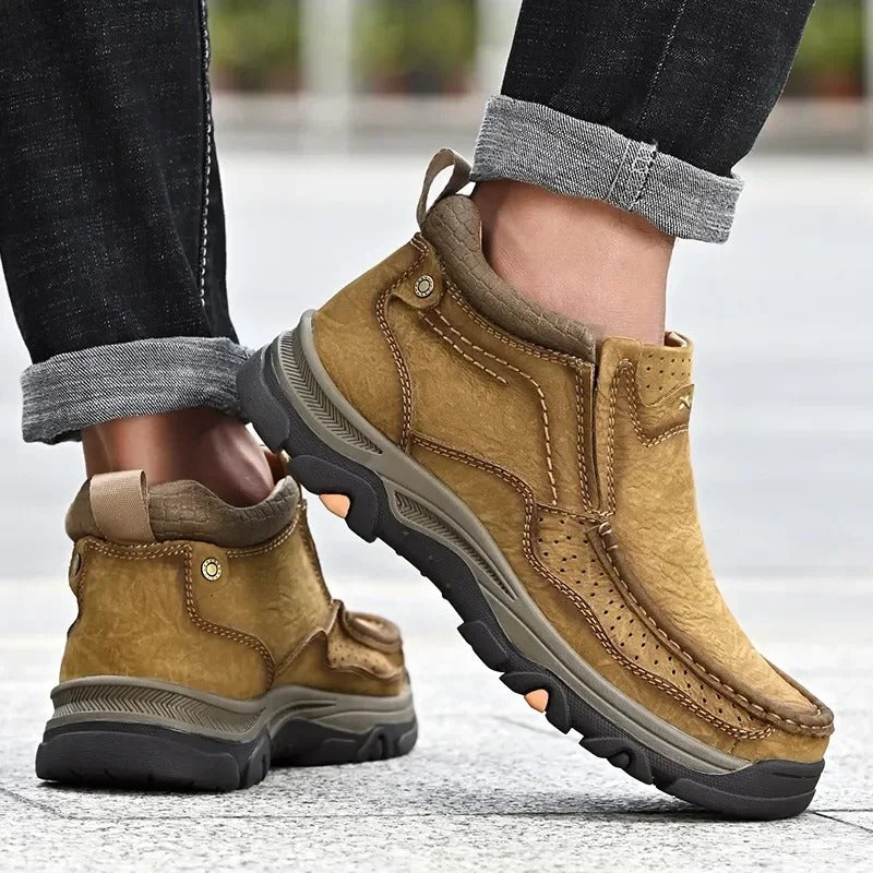 Herren Stiefel Leder Braun Schnürsenkel