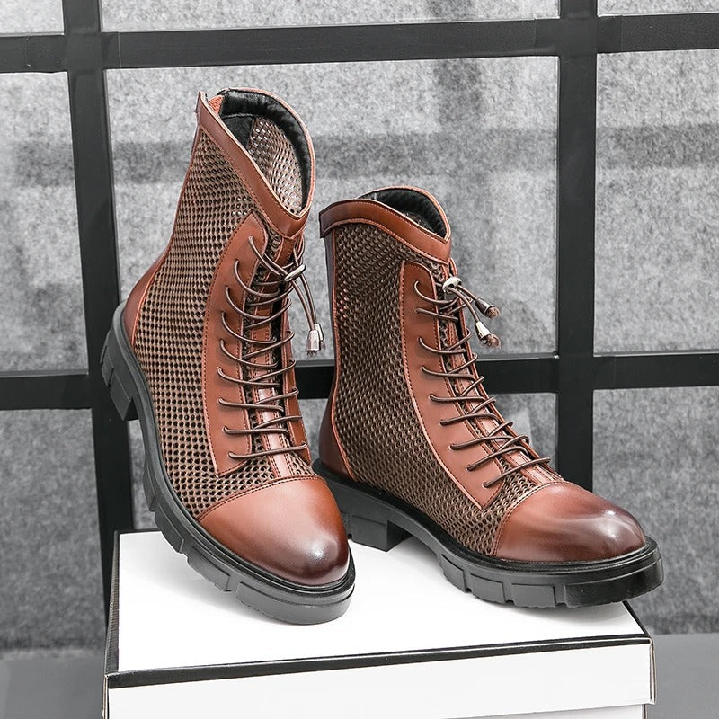 Lederstiefel Frauen Atmungsaktiv Mesh Schwarz - BerlinGlamour