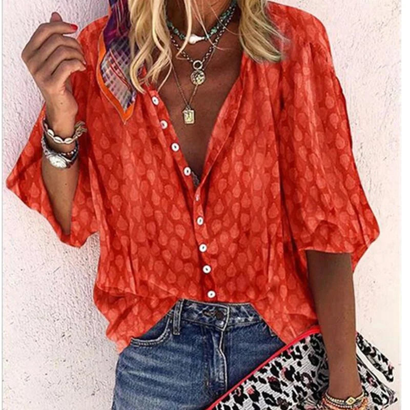 Damen Bluse Bedruckt Freizeit Knopfleiste Modern