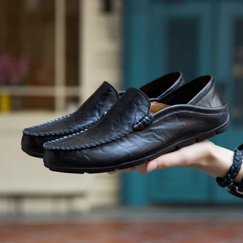 Lederschuhe Herren Loafer Echtes Leder Schwarz