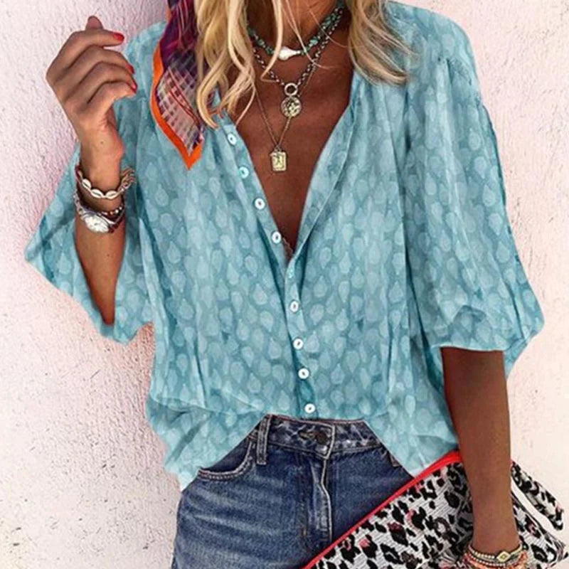 Damen Bluse Bedruckt Freizeit Knopfleiste Modern - BerlinGlamour