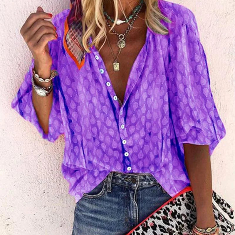 Damen Bluse Bedruckt Freizeit Knopfleiste Modern