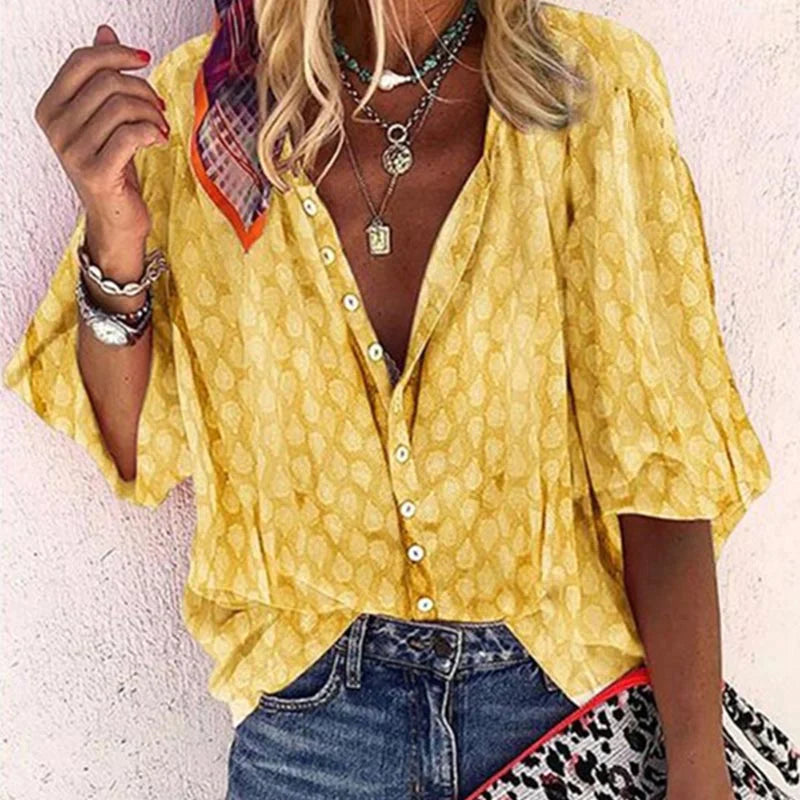 Damen Bluse Bedruckt Freizeit Knopfleiste Modern