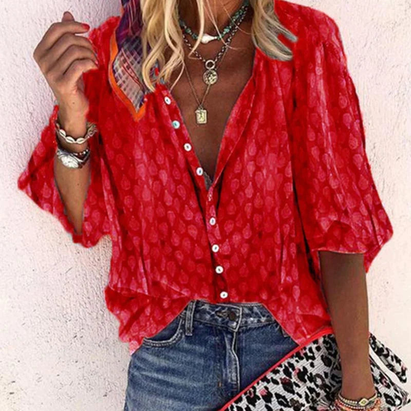 Damen Bluse Bedruckt Freizeit Knopfleiste Modern