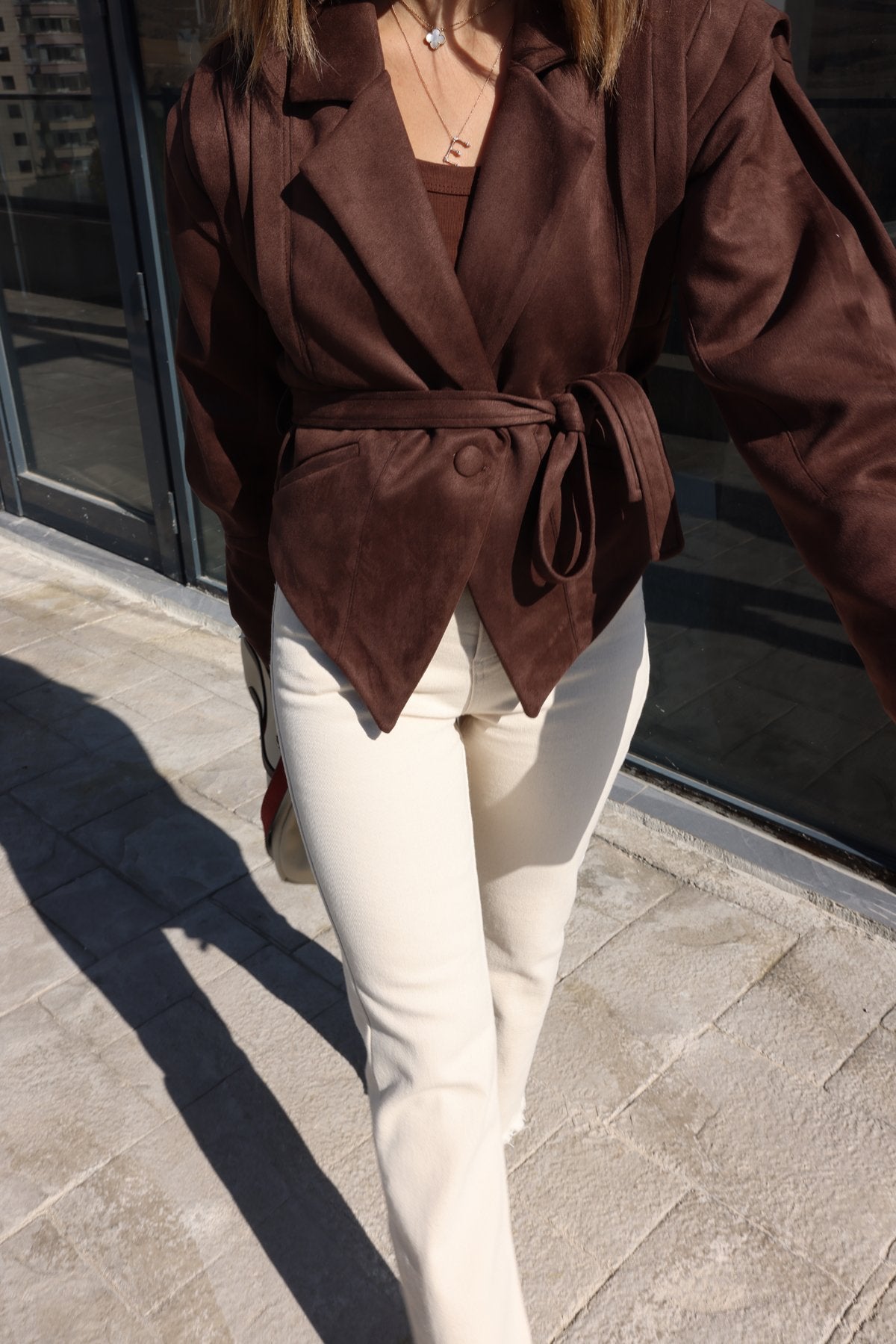 Vegan Jacke Damen Herbstjacke mit Taillengürtel Modern
