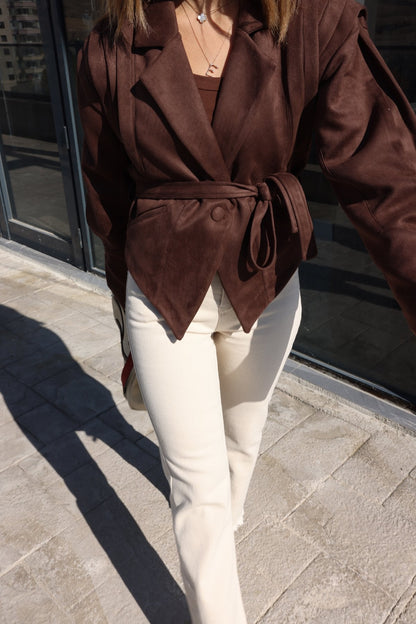 Vegan Jacke Damen Herbstjacke mit Taillengürtel Modern