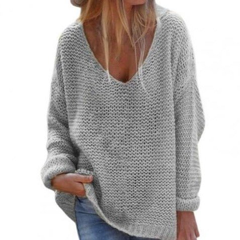 Weicher Strickpullover Oversized mit V-Ausschnitt Langärmlig Warm