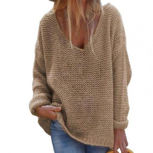 Weicher Strickpullover Oversized mit V-Ausschnitt Langärmlig Warm