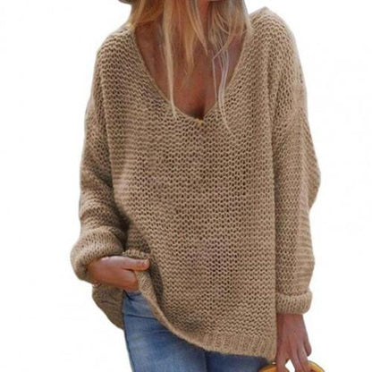 Weicher Strickpullover Oversized mit V-Ausschnitt Langärmlig Warm