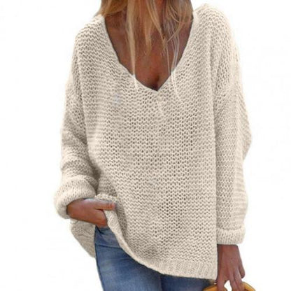 Weicher Strickpullover Oversized mit V-Ausschnitt Langärmlig Warm