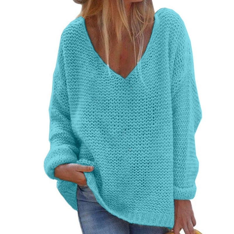 Weicher Strickpullover Oversized mit V-Ausschnitt Langärmlig Warm
