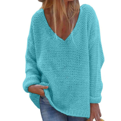 Weicher Strickpullover Oversized mit V-Ausschnitt Langärmlig Warm